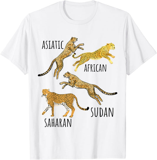 Type of Cheetahs Breeds Collection, Cheetah Print, Big Cat Men Women Kids T-Shirt - T-Shirt | White