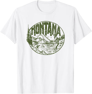 Montana Vintage Fly Fishing Retro Trout Stream Outdoor T-Shirt - T-Shirt | White