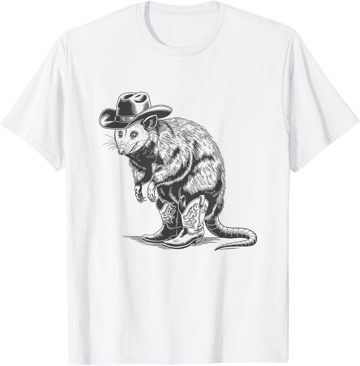 Funny Vintage Meme Humor Vintage Possum Cowboy Cowgirl Western Country Opossum T-Shirt - T-Shirt | White