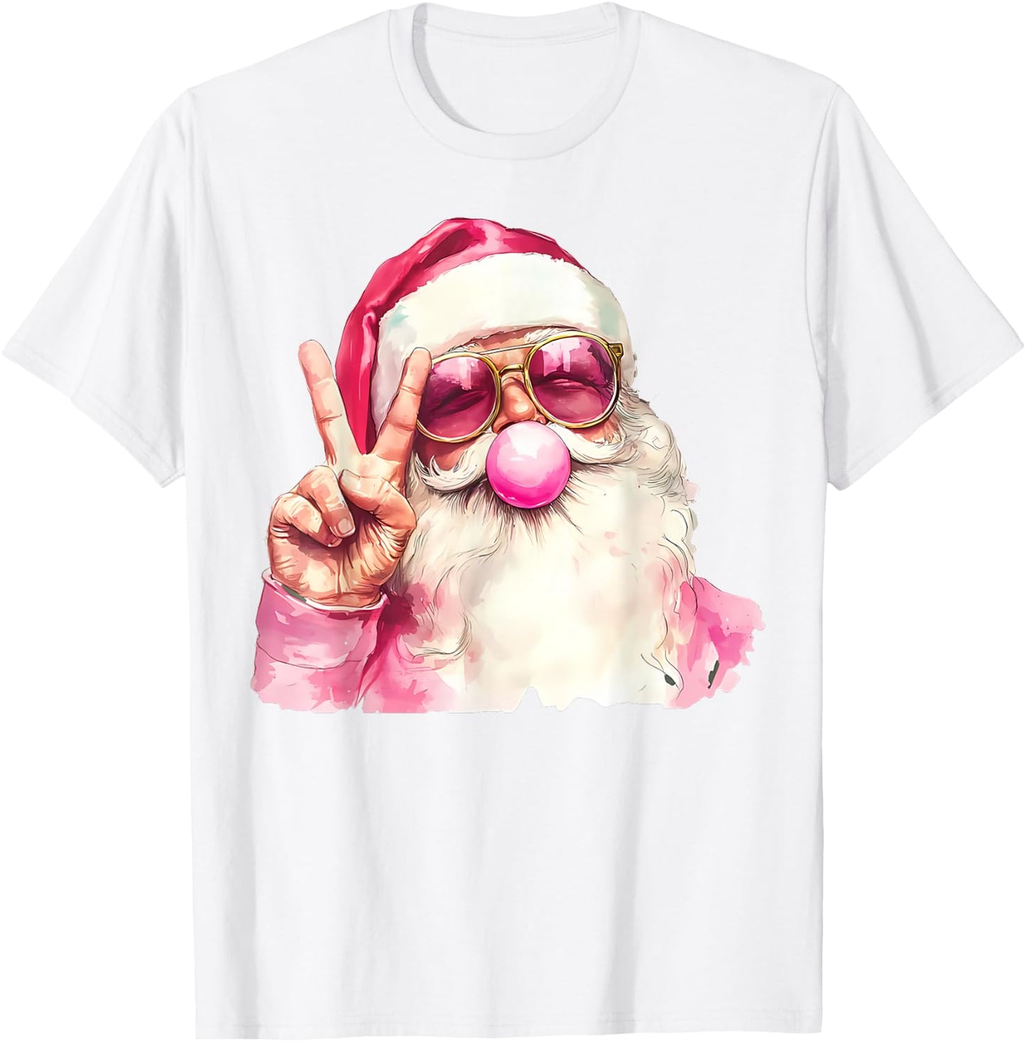 Santa Claus Blowing Bubble Gum Pink Sunglasses Christmas T-Shirt - T-Shirt | White