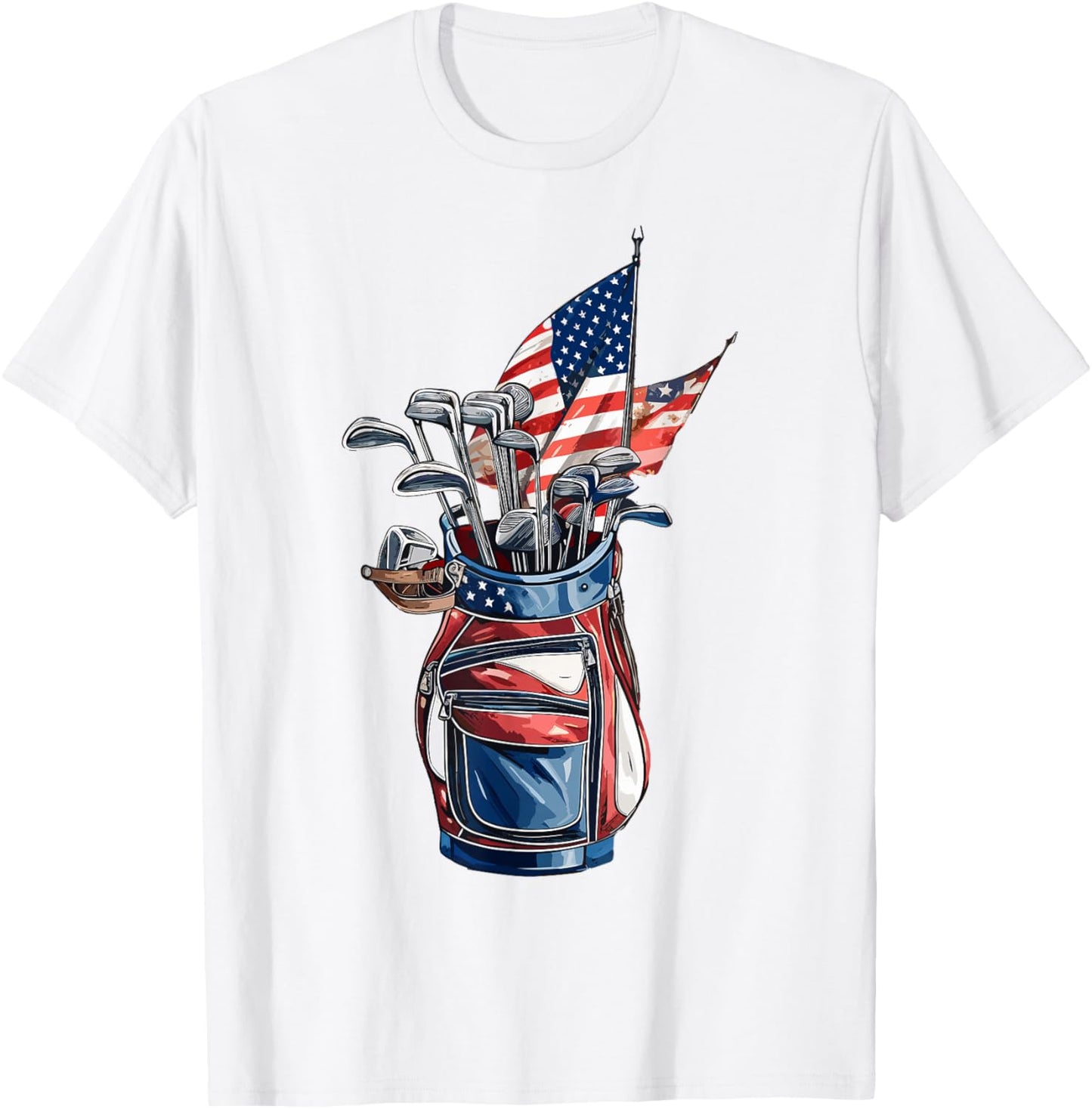Vintage Golf Sport American Flag 4th of July, Sport Golfer T-Shirt - T-Shirt | White