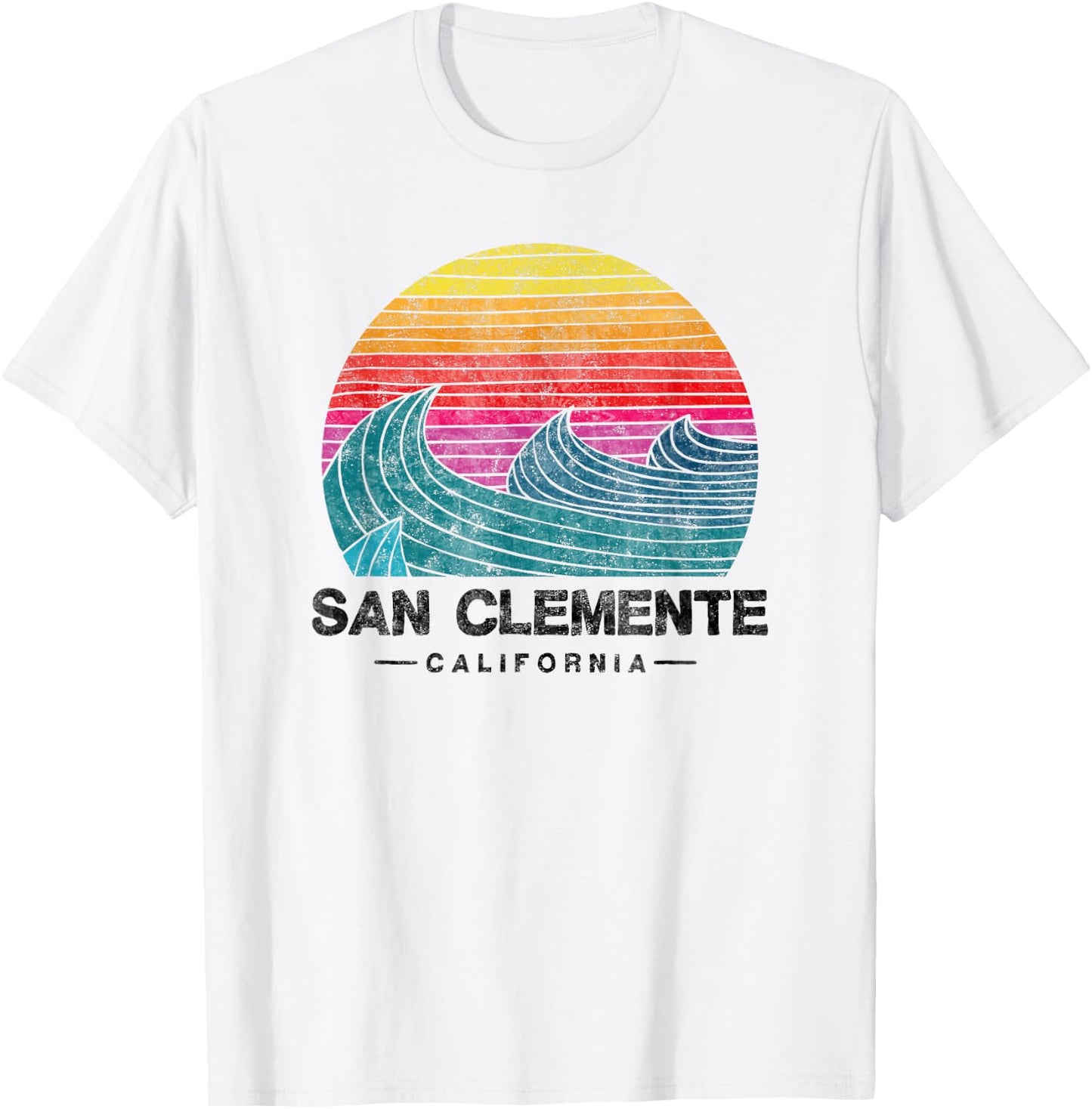 San Clemente Surfing Waves Beach Retro Cali Sunset Surf T-Shirt - T-Shirt | White