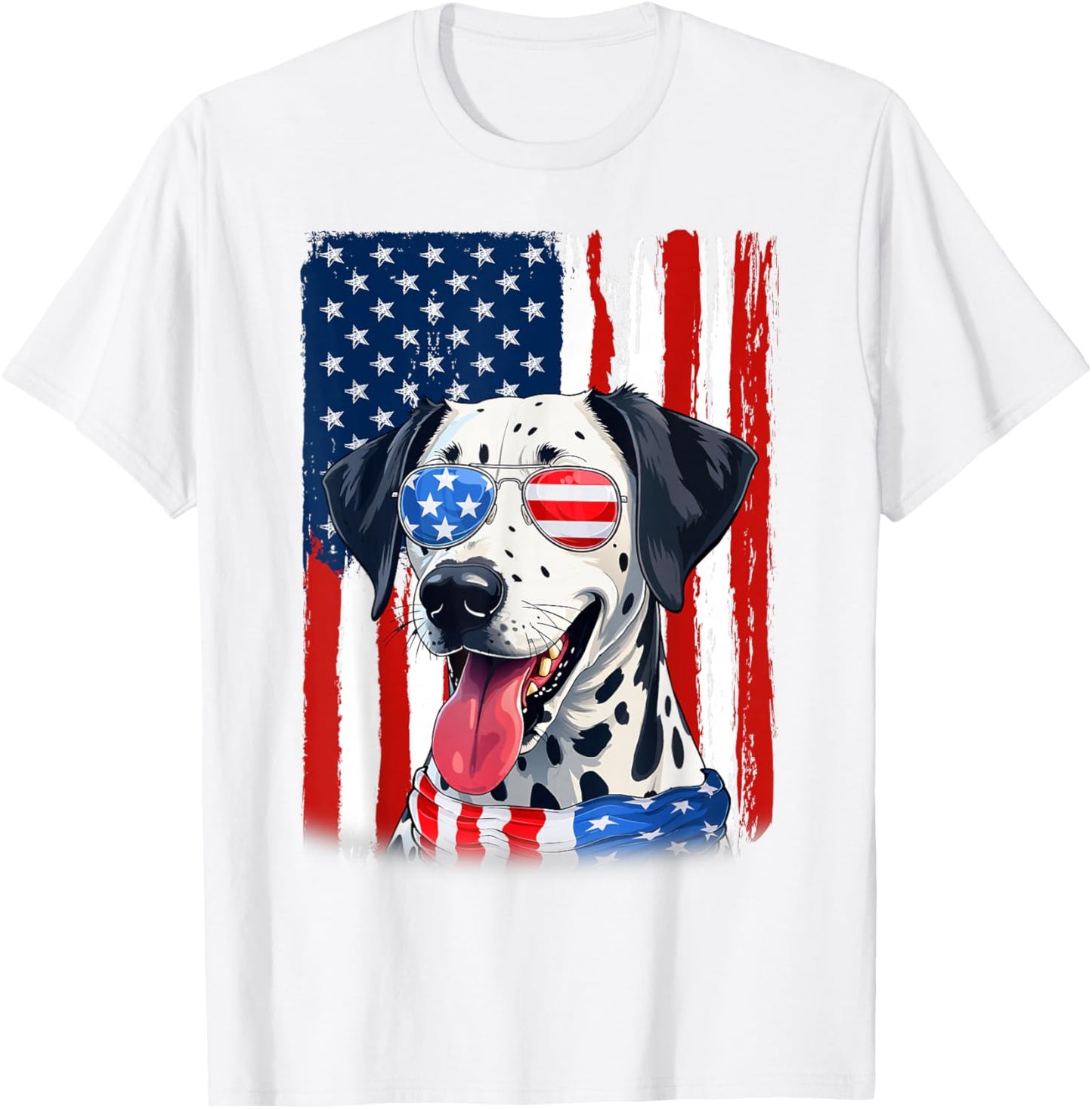 USA America Flag Dalmatian Dog 4th of July Patriotic T-Shirt - T-Shirt | White