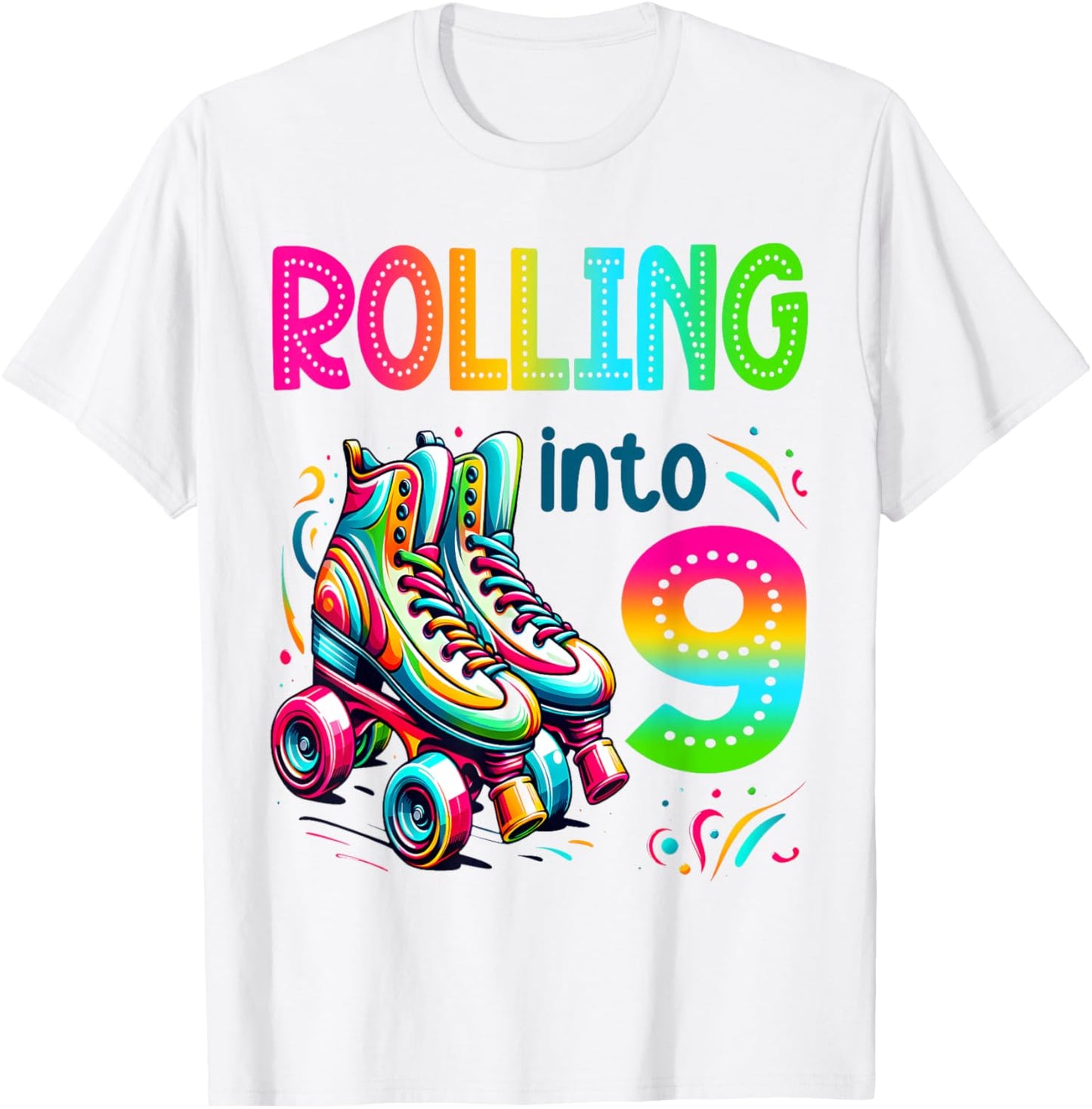 Rolling Into 9 Years Old Roller Skating 9th Birthday Kids T-Shirt - T-Shirt | White