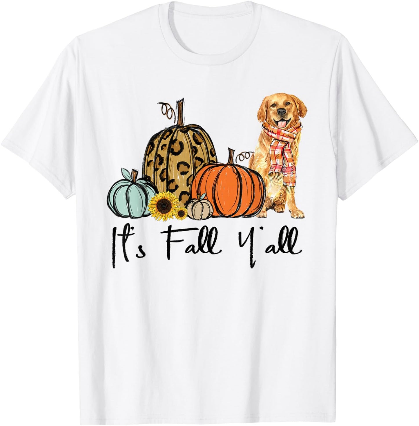 It's Fall Y'all Yellow Golden retriever Dog Leopard Pumpkin Women T-Shirt - T-Shirt | White
