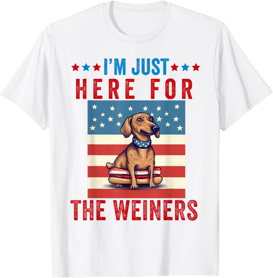 I'm Just Here For Weiners Funny 4th July Hot Dog Sausage T-Shirt - T-Shirt | White