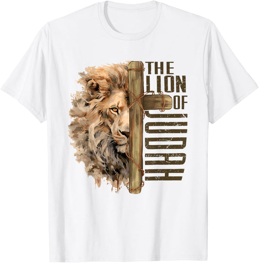 Religion Jesus Christ Revelation 5:5 Lion and Lamb Christian God Faith Cross Jesus Is The Lion Of Judah T-Shirt - T-Shirt | White