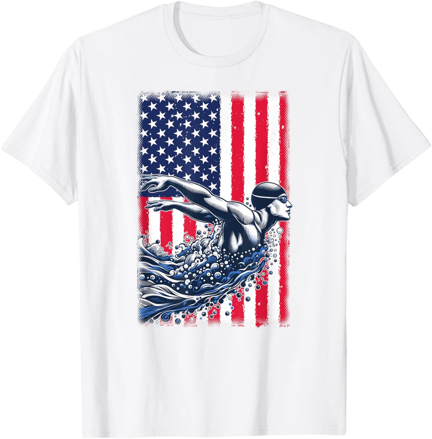 Swimming American Flag USA Swim Sport Team Swimmer Butterfly Women Kids Men T-Shirt - T-Shirt | White