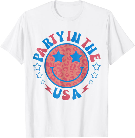 Party in the USA 4th of July Preppy Smile T-Shirt - T-Shirt | White