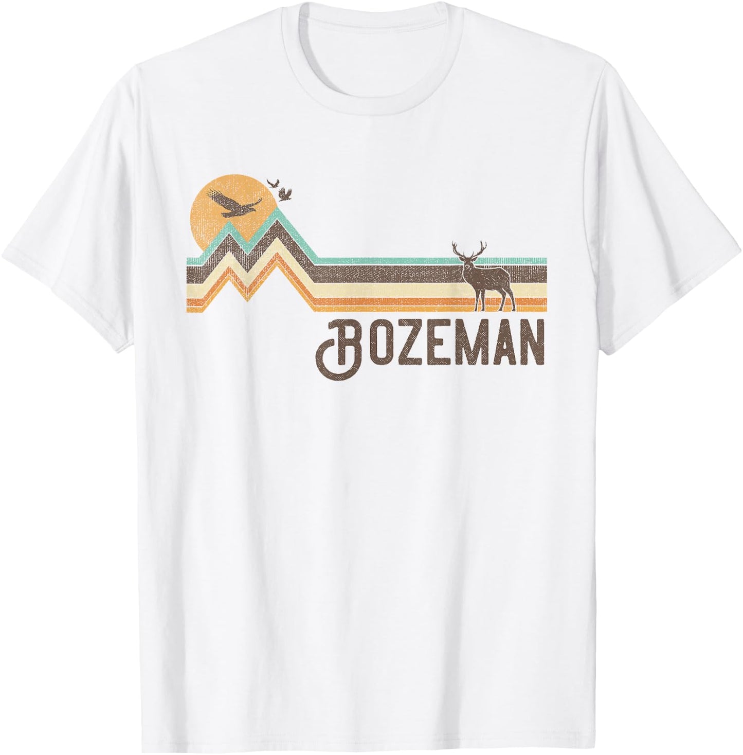 Bozeman - Vintage Men Women 70s 80s Graphic Cool Nature T-Shirt - T-Shirt | White