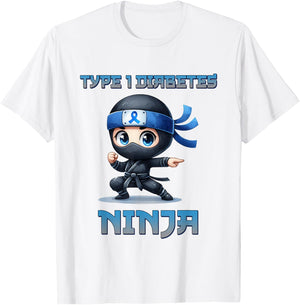Type 1 Diabetes Awareness Ninja T1D Warrior Fighter Kids T-Shirt - T-Shirt | White