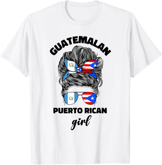 Half Guatemalan And Puerto Rican Rico Guatemala Flag Girl T-Shirt - T-Shirt | White