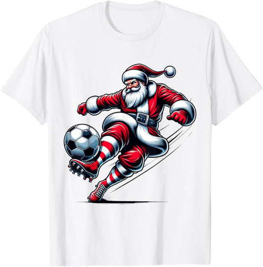 Santa Plays Soccer Christmas Sports Women Men Kids T-Shirt - T-Shirt | White