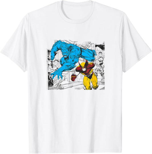 Marvel X-Men Beast & Wolverine Feral Tag Team Retro T-Shirt - T-Shirt | White