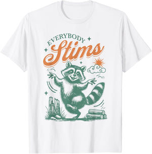 Everybody Stims SPED Teacher Autism Awareness Raccoon Print T-Shirt - T-Shirt | White
