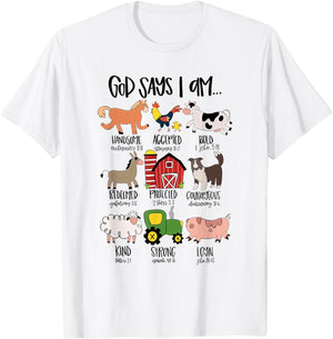 God Says I am Bold Shirt, Christian Farmer Farm Animal Crew T-Shirt - T-Shirt | White