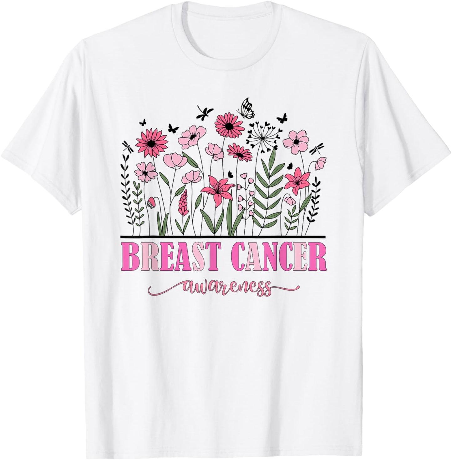 Flowers Breast Cancer Awareness Women Cancer Survivor T-Shirt - T-Shirt | White