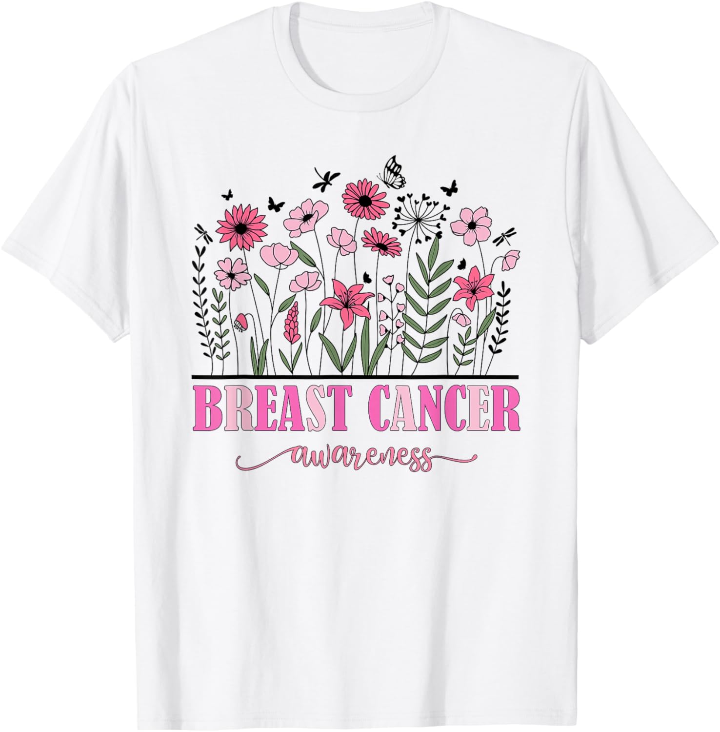 Flowers Breast Cancer Awareness Women Cancer Survivor T-Shirt - T-Shirt | White