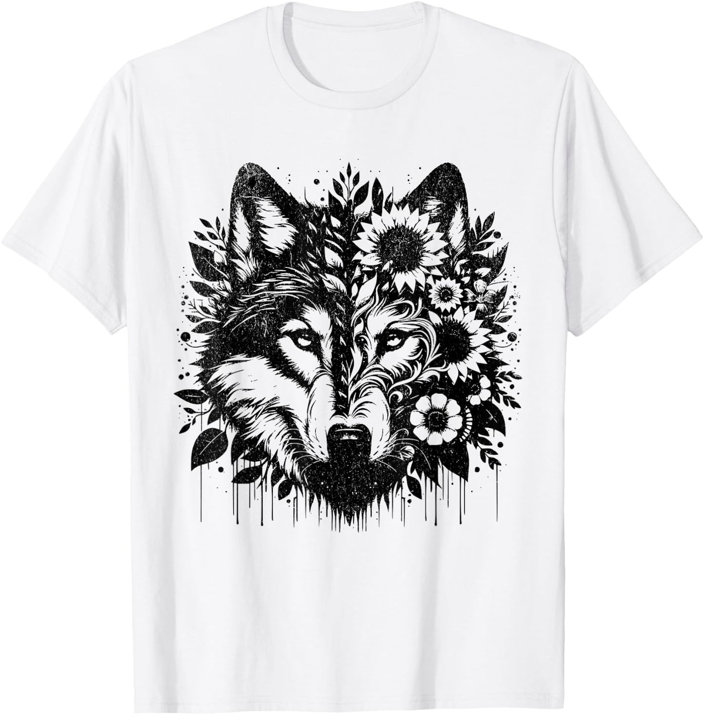 Sunflower Wolf Flowers Wolf Face for Wolves Lover women wolf T-Shirt - T-Shirt | White