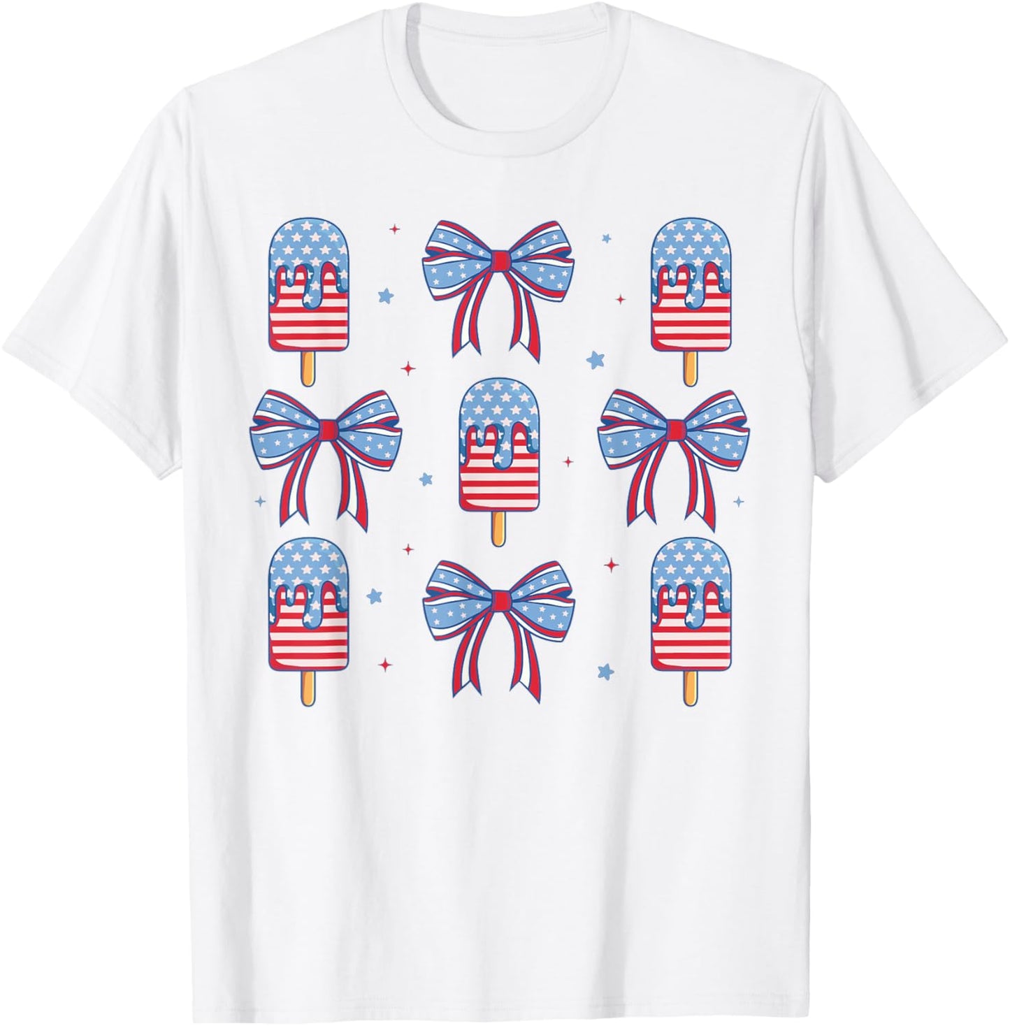 4th of July Cute Popsicle Bows Patriotic Women Kids T-Shirt - T-Shirt | White