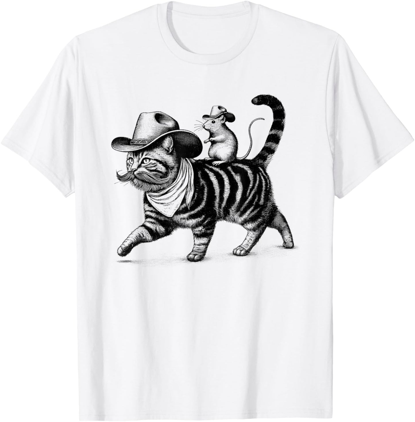 Cowboy Cat Kitten Rat Vintage Retro T-Shirt - T-Shirt | White