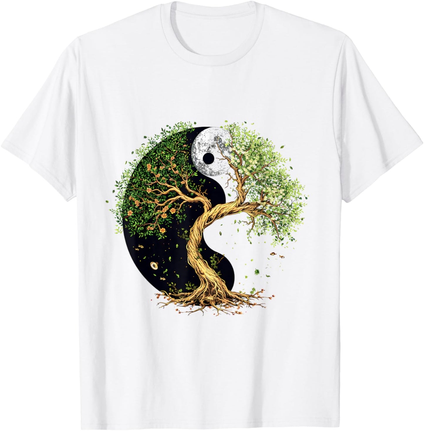 SoulVibes Creations Tree of Balance Yin and Yang , Small, White T-Shirt - T-Shirt | White