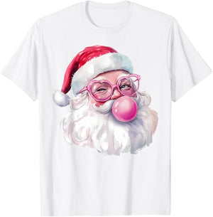 Santa Claus Blowing Bubble Gum Pink Sunglasses Christmas T-Shirt - T-Shirt | White