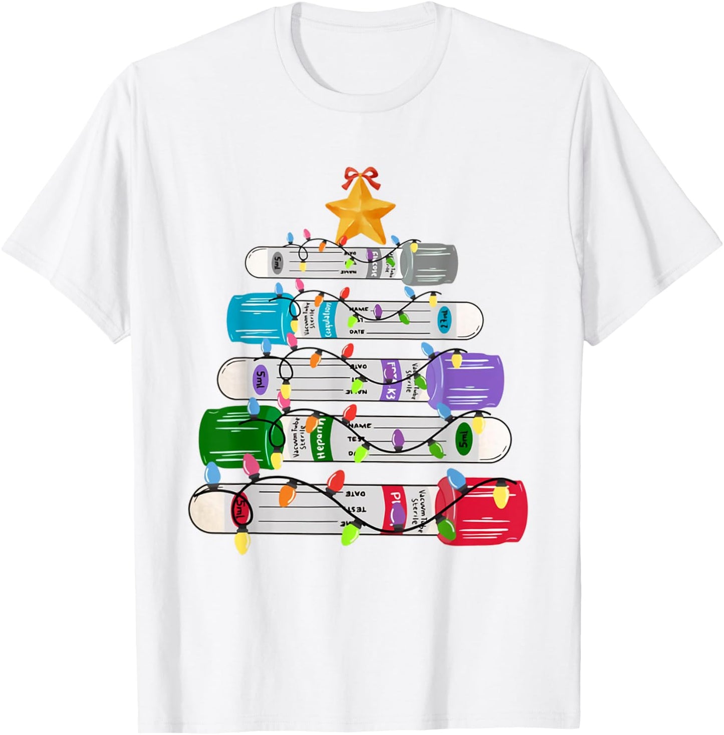 Test Tube Christmas Tree Phlebotomy Lab Scientist Lab Techs T-Shirt - T-Shirt | White