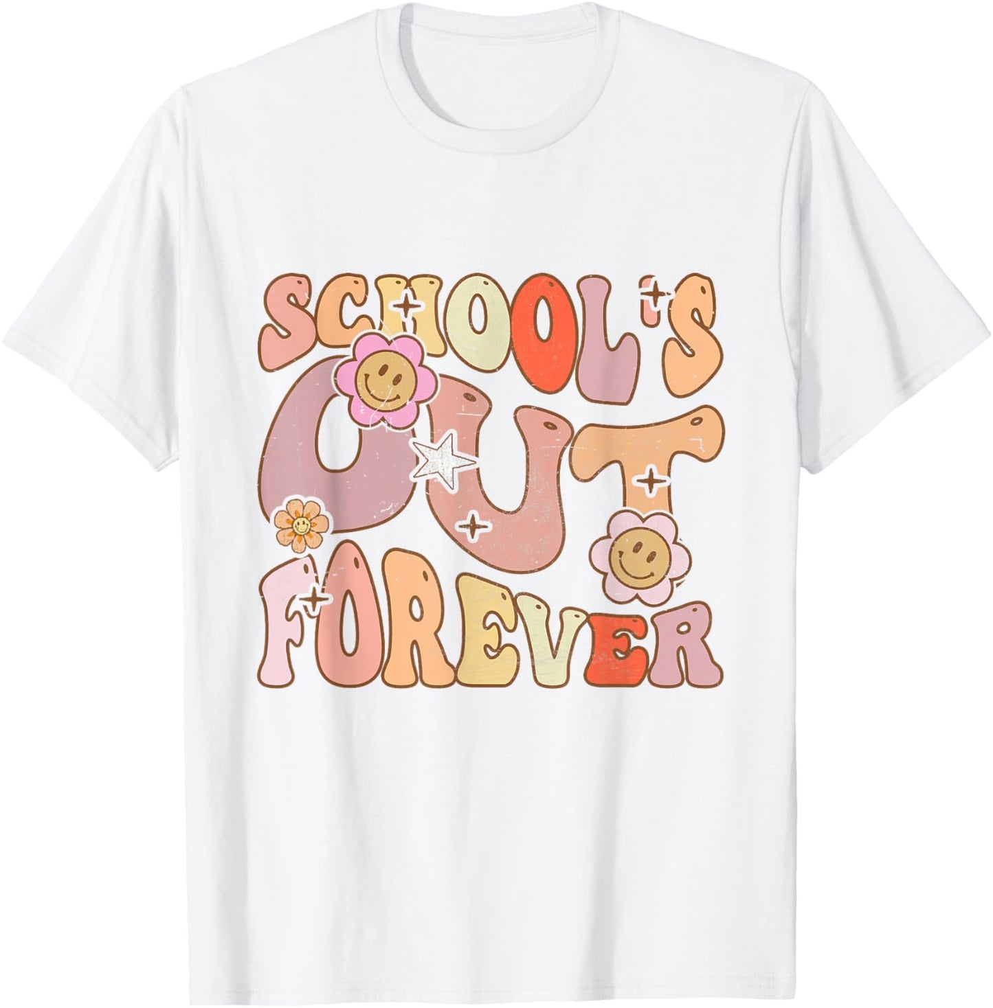 School's Out Forever Teacher Retirement Groovy Retro Vintage T-Shirt - T-Shirt | White