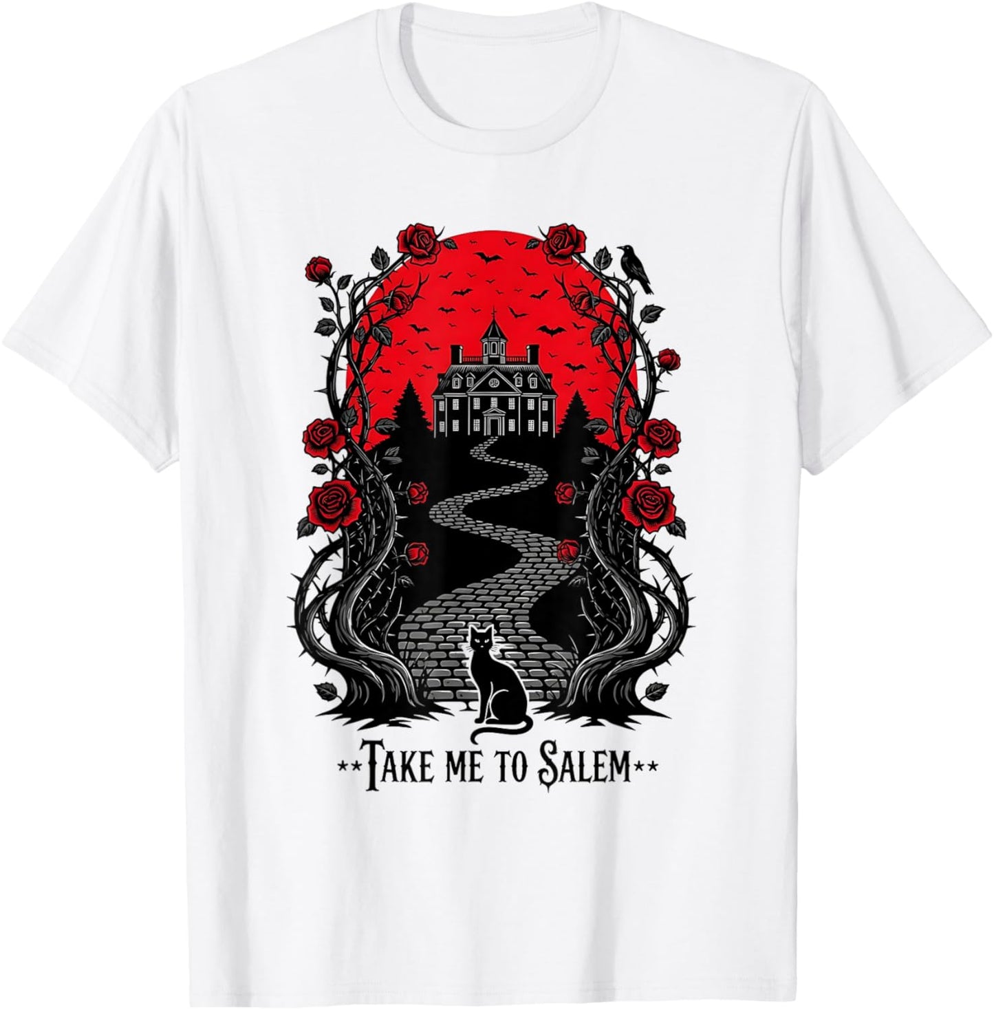 Take Me to Salem Witchy Halloween Cat Design T-Shirt - T-Shirt | White