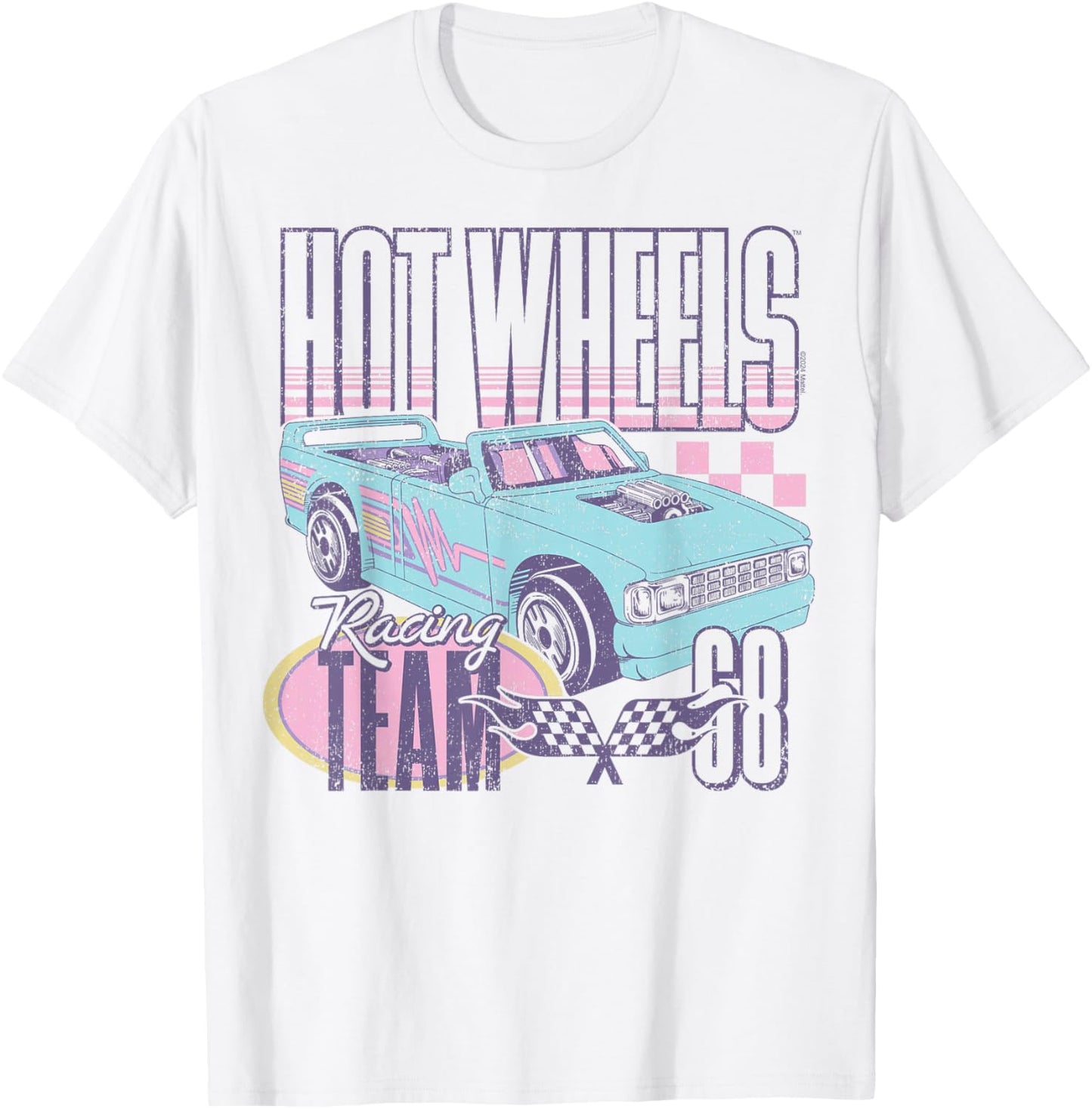 Hot Wheels - Racing Team 68 Blue Convertible Car T-Shirt - T-Shirt | White