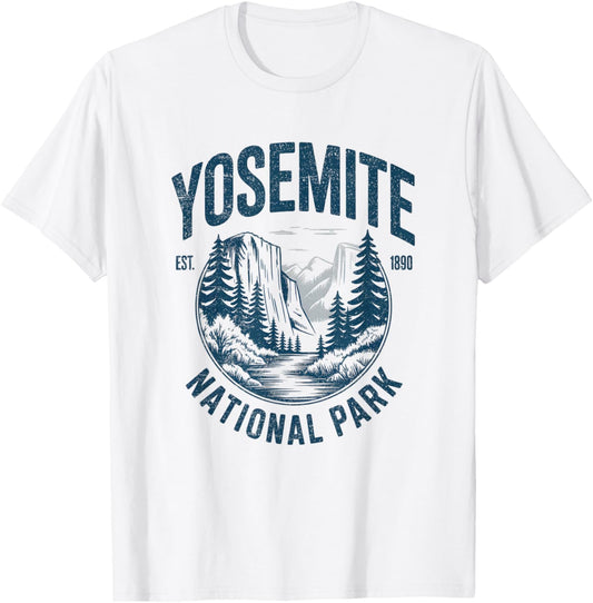 Vintage Yosemite National Park USA Mountans Hiking Camping T-Shirt - T-Shirt | White