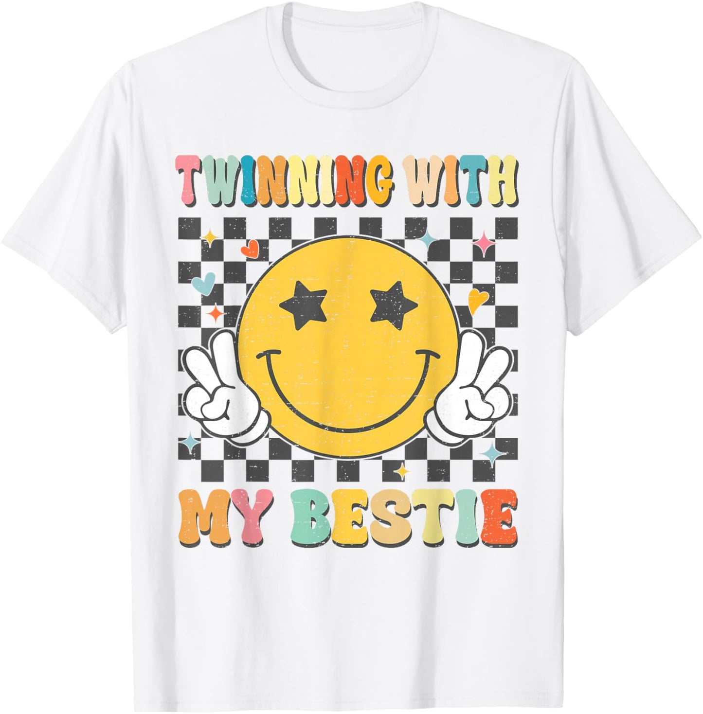 Retro Groovy Twinning With My Bestie Girls Friends Matching T-Shirt - T-Shirt | White