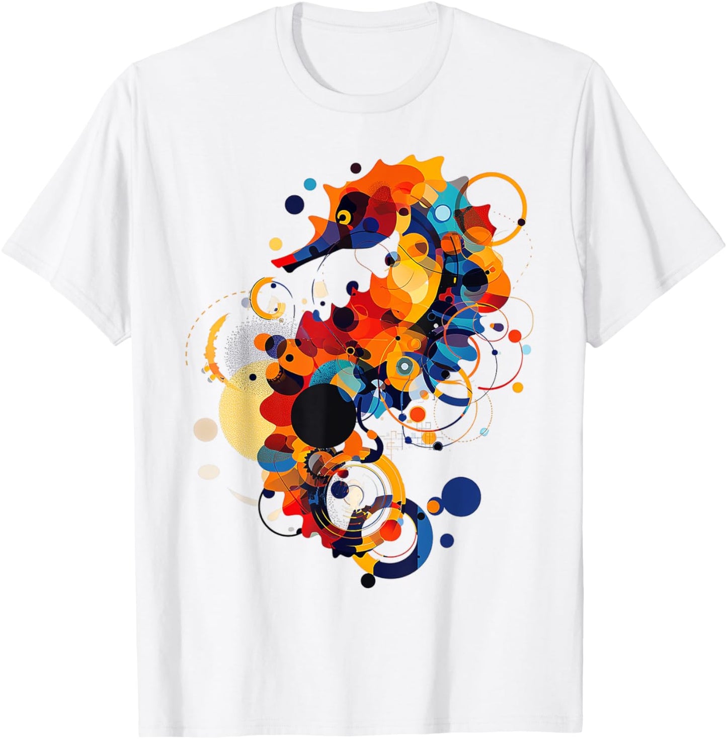 Seahorse Abstract Animal Geometric Art Seahorse T-Shirt - T-Shirt | White