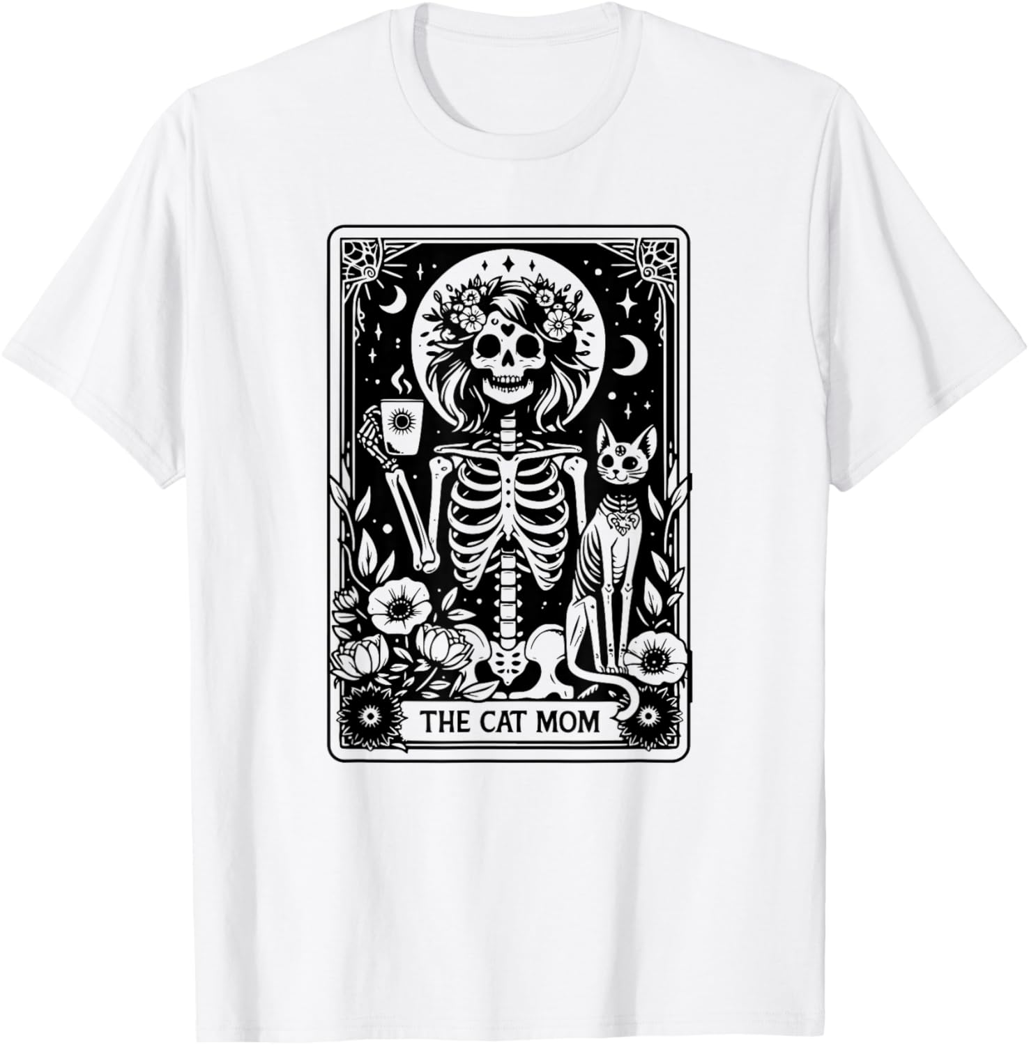 Skeleton The Cat Mom Tarot Card, Funny Cat Mama Mother's Day T-Shirt - T-Shirt | White