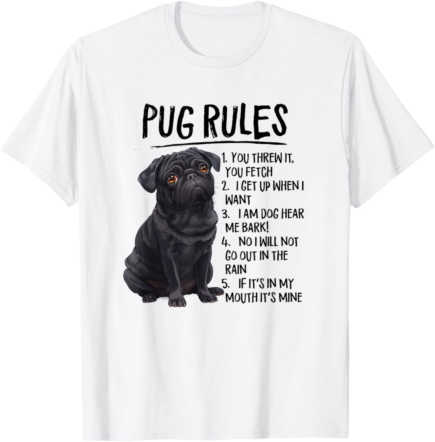 Funny & Rules Black Pug Lover T-Shirt - T-Shirt | White