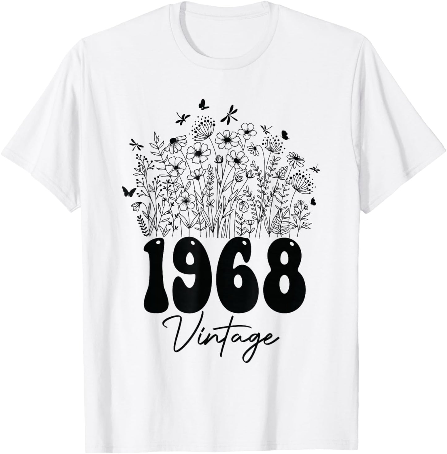 57 Years Old Vintage 1968 57th Women Birthday Wildflower T-Shirt - T-Shirt | White