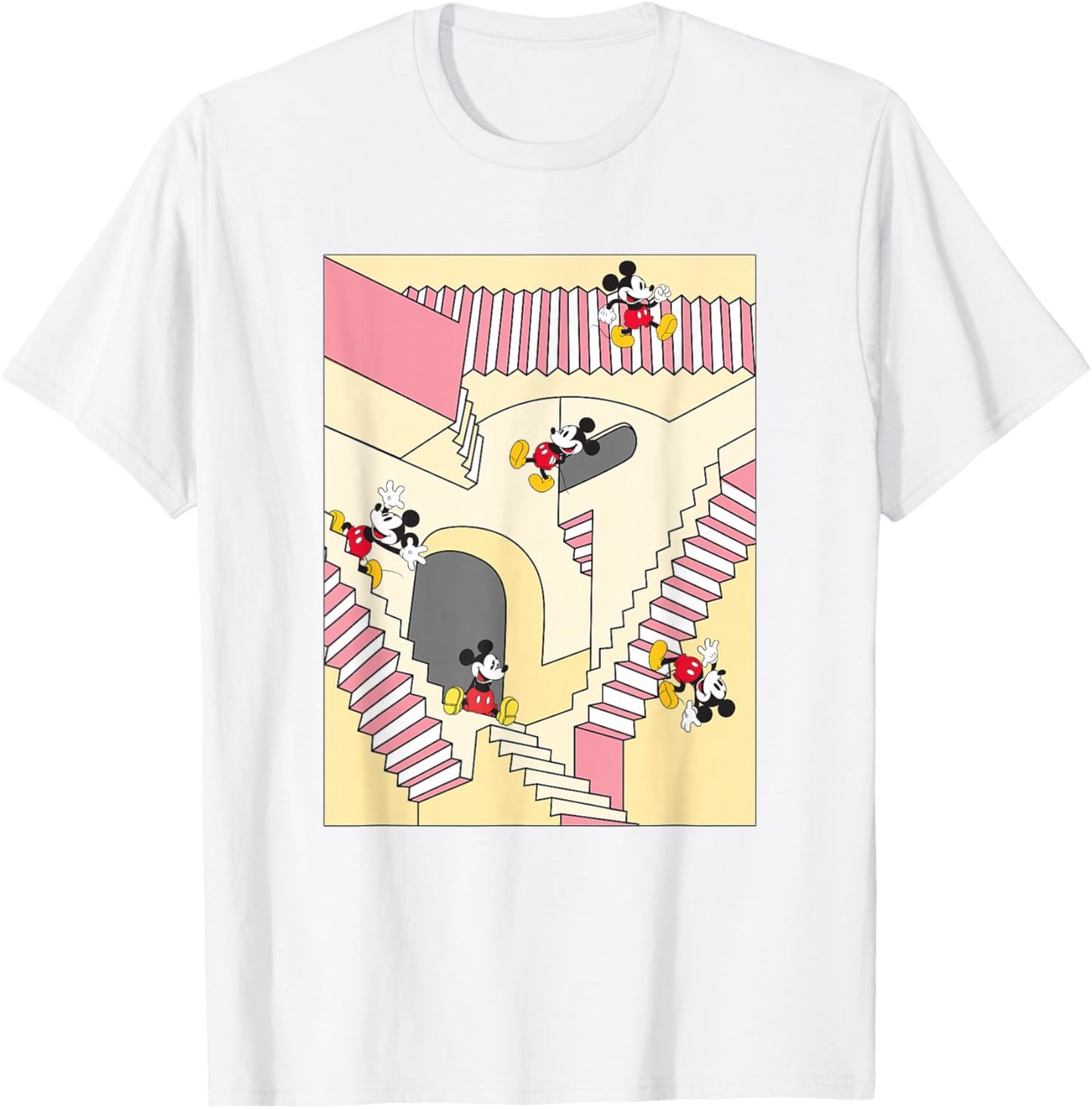 Disney Mickey And Friends M.C. Escher Stairway Mickey Poster T-Shirt - T-Shirt | White
