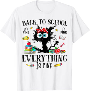 Back To School Frist Day Of School Teacher & Kids Funny Cat T-Shirt - T-Shirt | White
