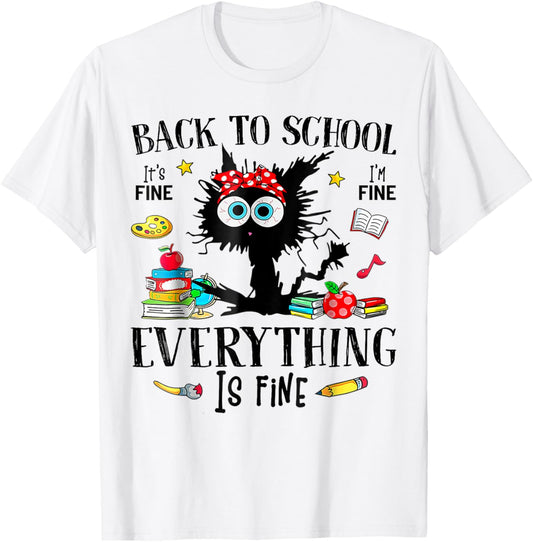 Back To School Frist Day Of School Teacher & Kids Funny Cat T-Shirt - T-Shirt | White