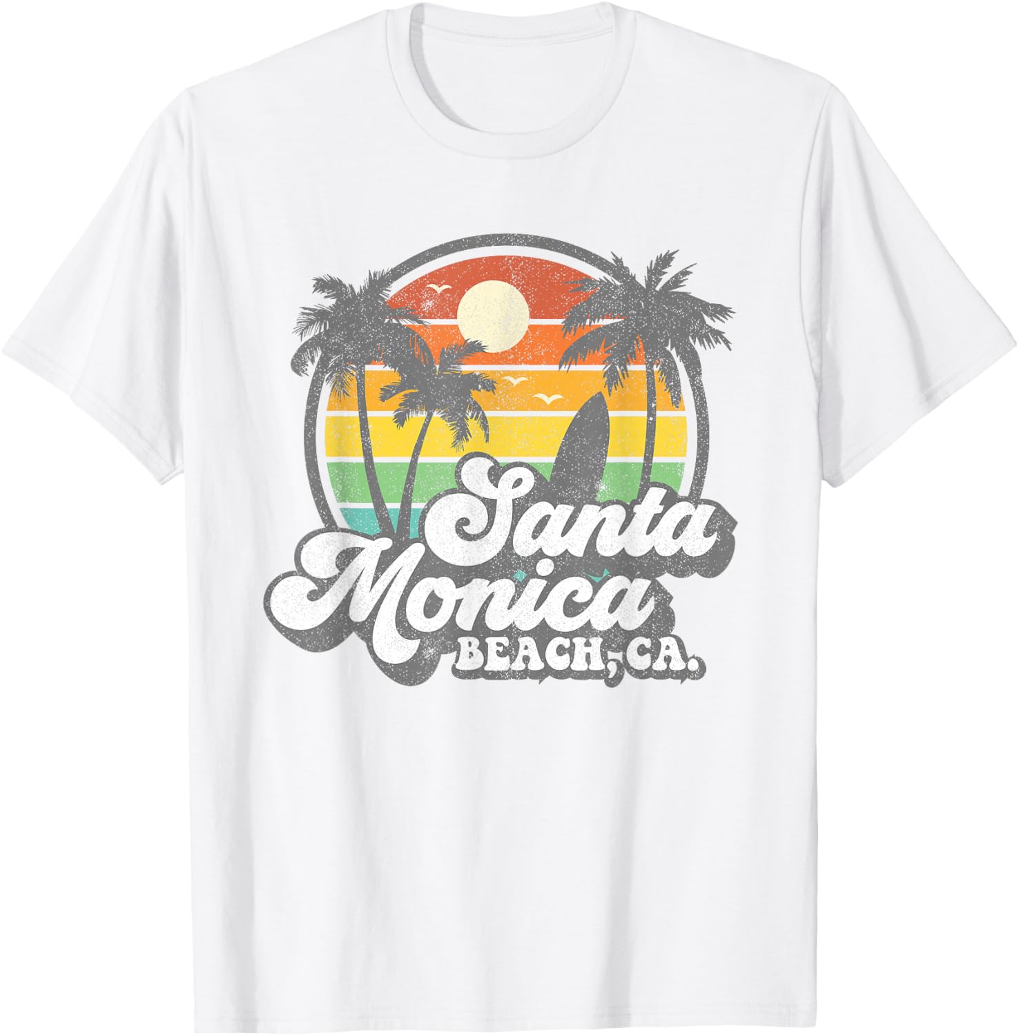 Vintage Santa Monica Beach California Surf Surfing 70's Gift T-Shirt - T-Shirt | White