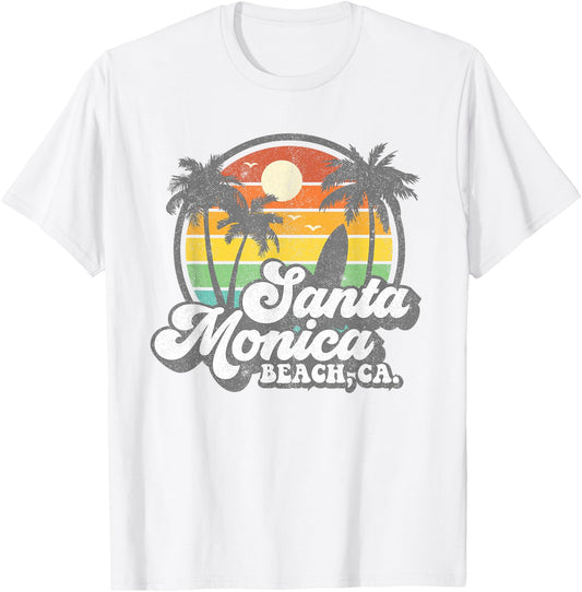 Vintage Santa Monica Beach California Surf Surfing 70's Gift T-Shirt - T-Shirt | White