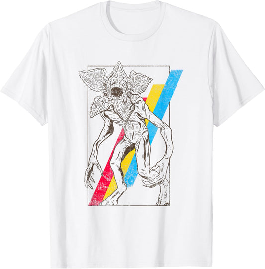 Stranger Things Rainbow Demogorgon Vintage Distressed Poster T-Shirt - T-Shirt | White