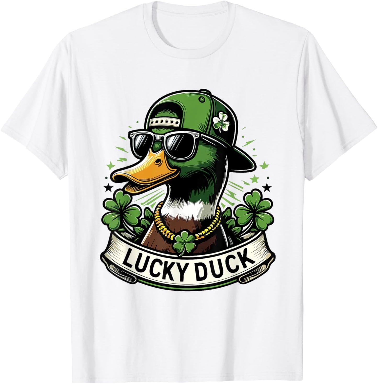 Lucky Duck Shamrock Funny St Patricks Day Waterfowl Lovers T-Shirt - T-Shirt | White