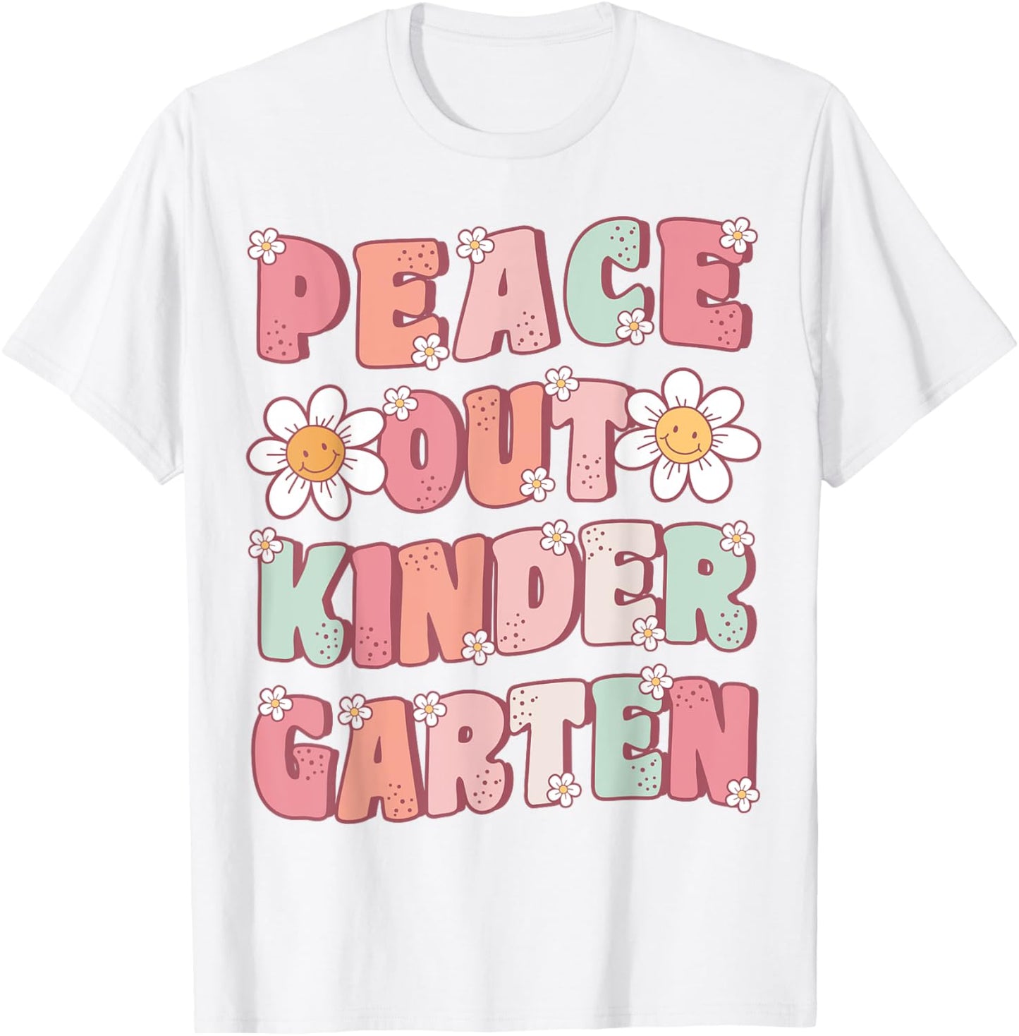 Peace Out Kindergarten Cute Groovy Last Day of Kindergarten T-Shirt - T-Shirt | White