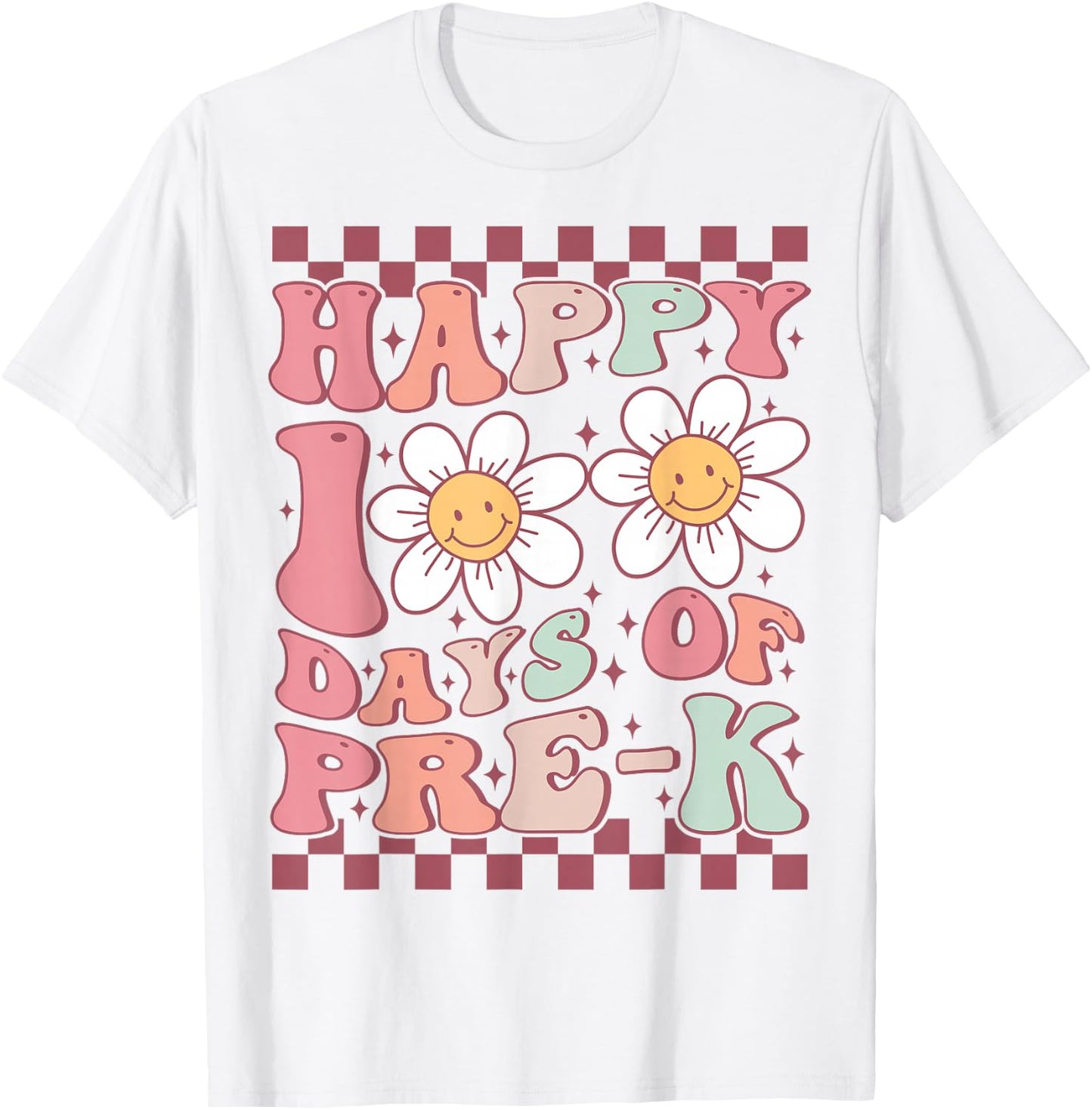 Happy 100 Days of Pre-K Cute Groovy 100th Day of Preschool T-Shirt - T-Shirt | White