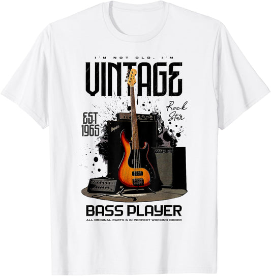 I'm Not Old I'm Vintage Retro 1965 Bass Guitar Player T-Shirt - T-Shirt | White