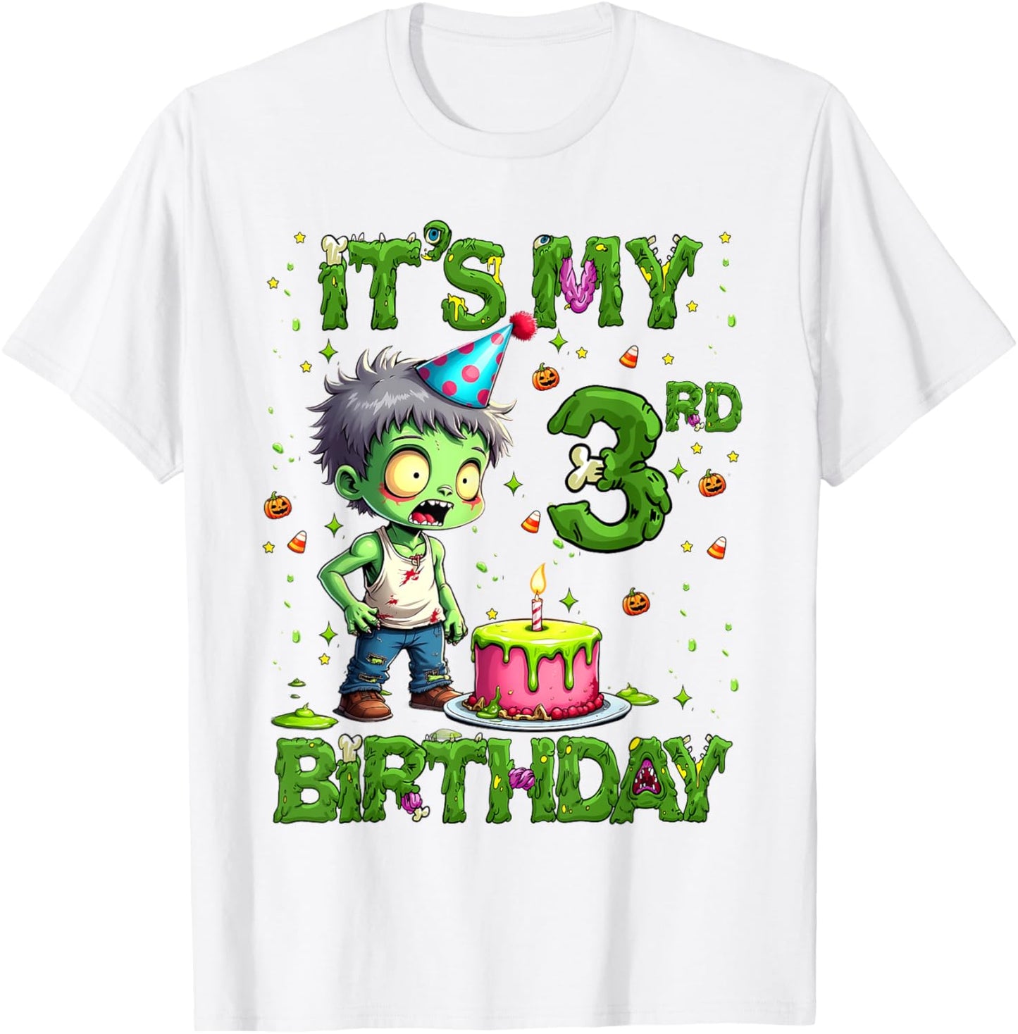 Kids It's My 3rd Birthday Boy Halloween Zombie 3 Years Old T-Shirt - T-Shirt | White