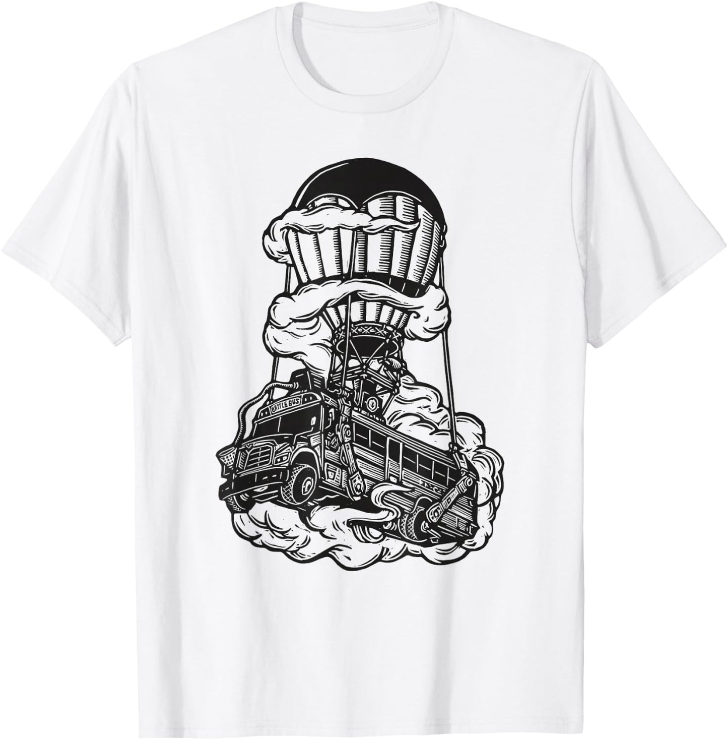 Fortnite Battle Bus Flying Line Art T-Shirt - T-Shirt | White