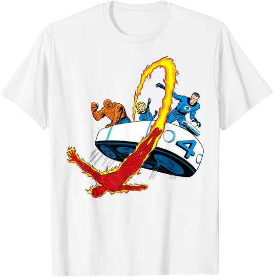 Marvel Fantastic Four Retro Fantasticar Team Small T-Shirt - T-Shirt | White